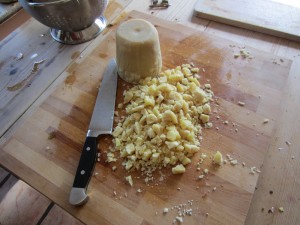 chopping the jaggery