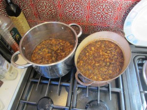 simmering all the ingredients of our Indian pear chutney